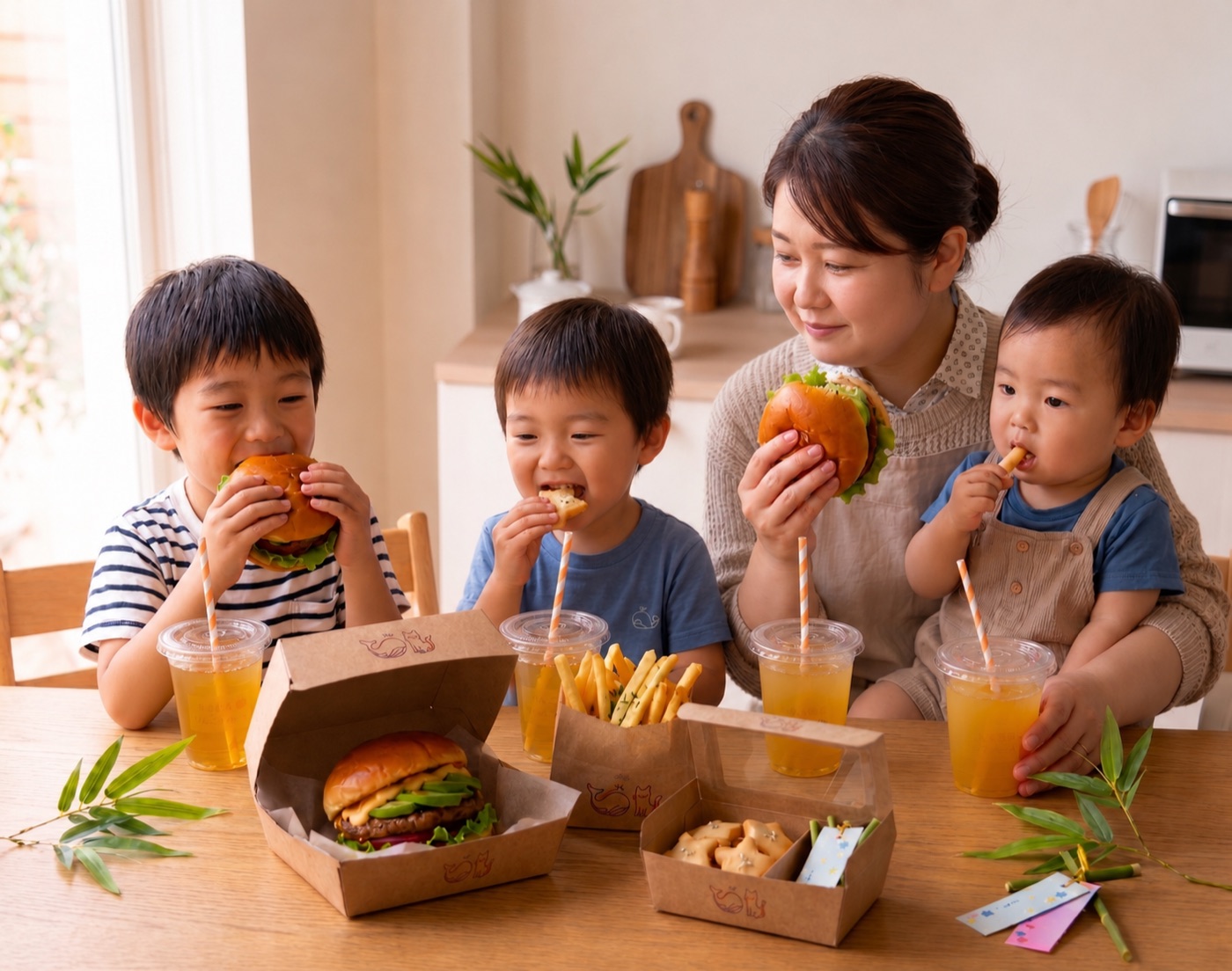 家族みんなでスターライトバーガーを楽しむ食卓